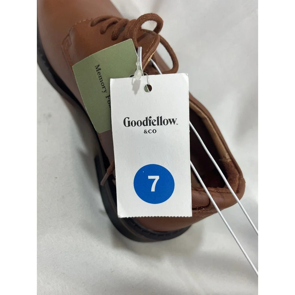 Goodfellow & Co Mens Cognac Brown Memory Foam Dress Shoes Size 7 Derby Lace Up
